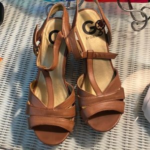Guess brown leather wedges